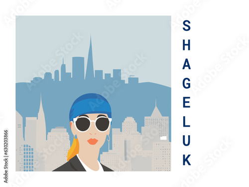 Square flat design tourism poster with a cityscape illustration of Shageluk (United States)
