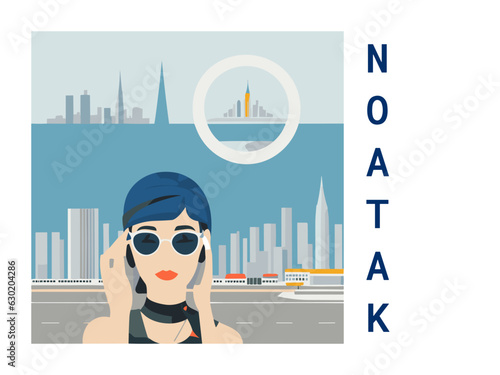 Square flat design tourism poster with a cityscape illustration of Noatak (United States)