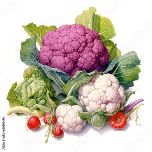 A pile of Cauliflower and their flowers and leaves. Generative AI