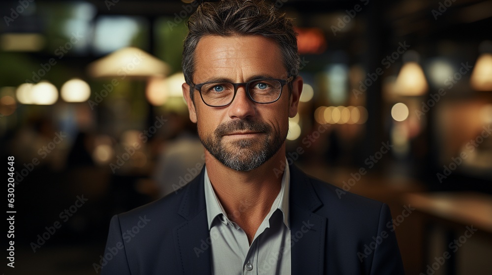 Businessman wearing glasses and smiling for the camera in a portrait. Businessman wearing glasses and smiling for the camera in a portrait.