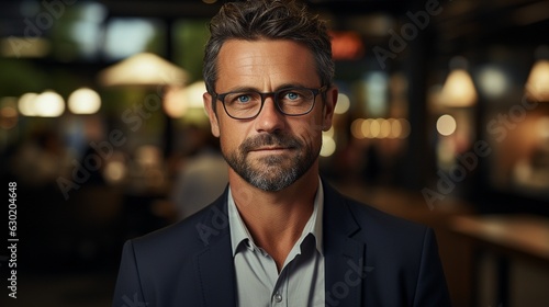 Businessman wearing glasses and smiling for the camera in a portrait.