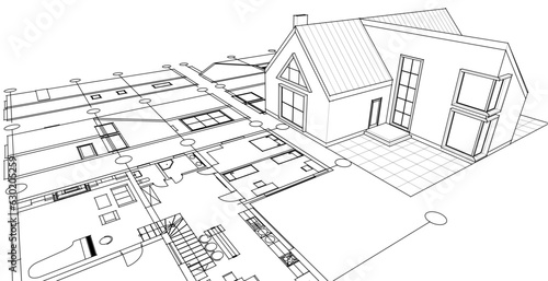 architecture house plan 3d illustration