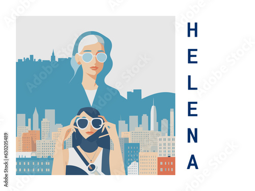 Square flat design tourism poster with a cityscape illustration of Helena (United States)