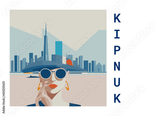 Square flat design tourism poster with a cityscape illustration of Kipnuk (United States)
