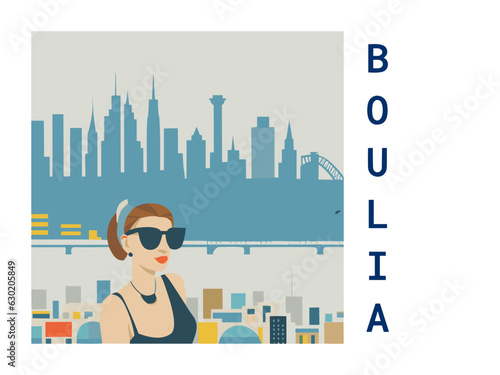 Square flat design tourism poster with a cityscape illustration of Boulia (Australia)
