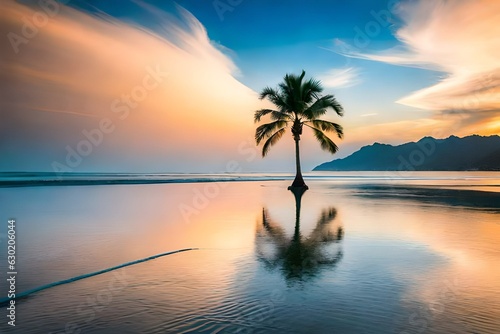 tropical sunset with trees by Generated with AI technology © Muhammad
