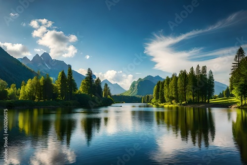 lake in the mountains by Generated with AI technology