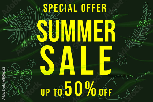 Summer Sale glued paper with wrinkles effect realistic banner tropical colorful plants