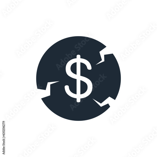 Cracked Coin. Vector linear icon isolated on white background.