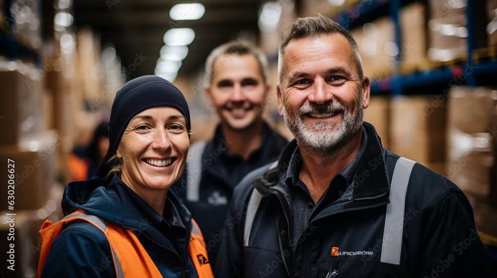 In the warehouse factory, a skilled crew of warehouse workers celebrates victory. In the warehouse factory, a skilled crew of warehouse workers celebrates victory.