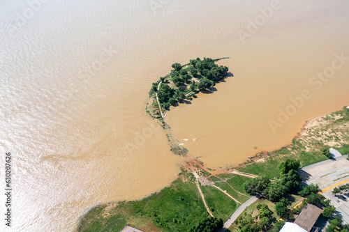 Aerial view of riverbank