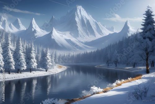 winter landscape in the mountains. Generative ai © Aigrim