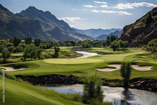 Golf Course With Stunning Mountain View, Generative AI