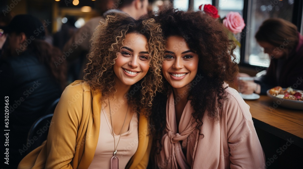 attractive African American woman in a cafe with a friend attractive African American woman in a cafe with a friend
