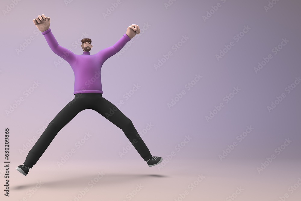 Obraz premium Men in casual clothes are jumping. 3D rendering of cartoon characters