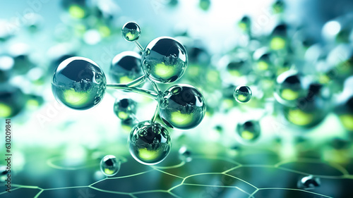 Green Hydrogen H2 gas molecule. Sustainable alternative clean hydrogen H2 eco energy, the fuel of the future industry. photo