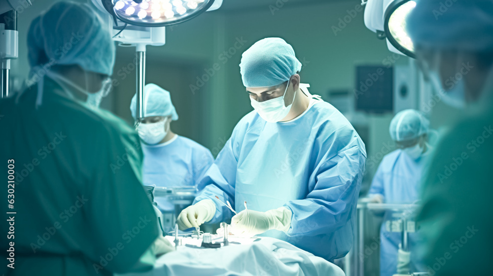 Group of surgeons looking at patient on operation table during their work.
Group of surgeons looking at patient on operation table during their work.