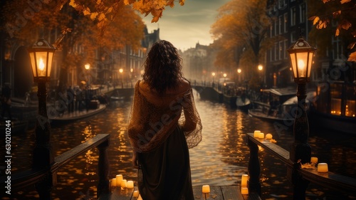 woman golden autumn amsterdam