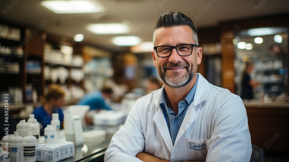 Medication sales by a chemist at a pharmacy Medication sales by a chemist at a pharmacy