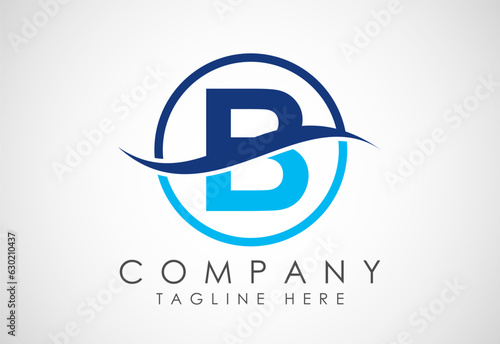 Initial B alphabet with swoosh or ocean wave logo design. Graphic alphabet symbol for corporate business identity