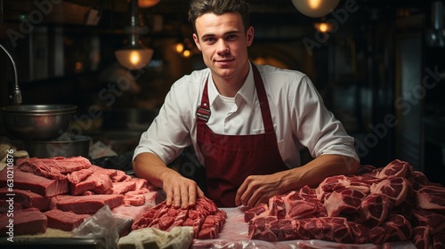 Handling prime choice cuts by a worker in the meat industry