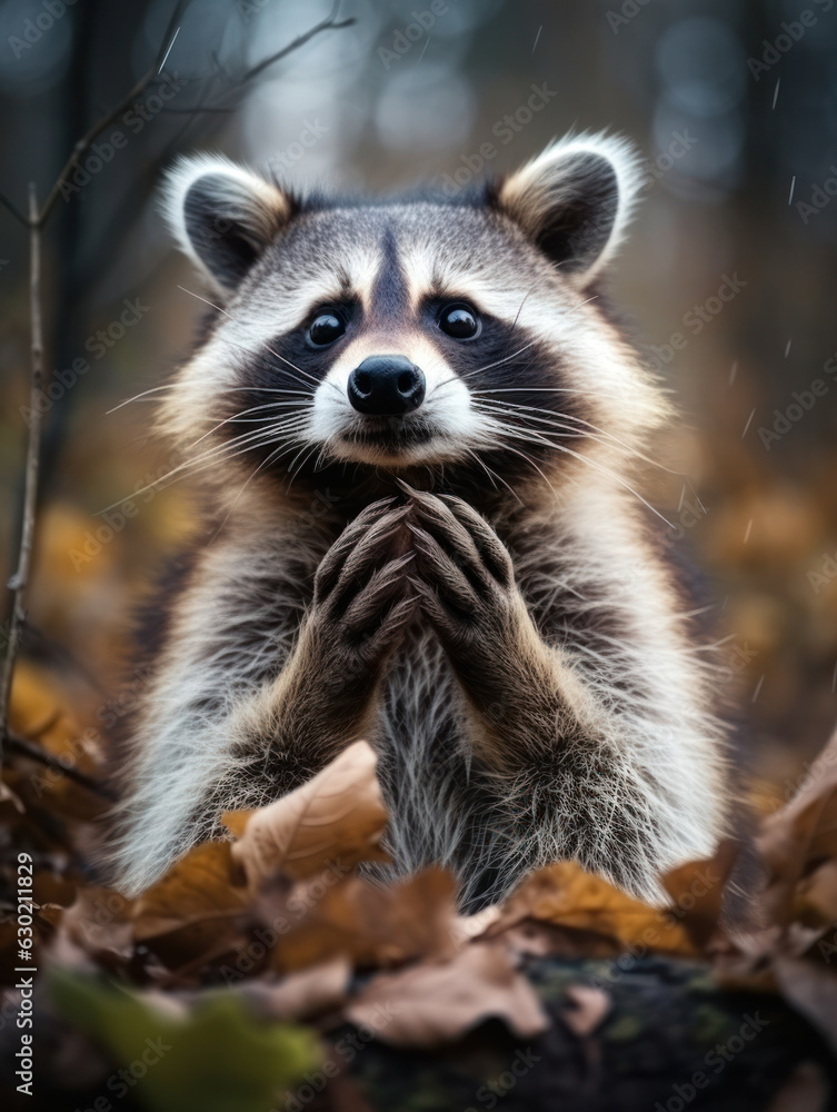 Fototapeta premium Raccoon in its Natural Habitat, Wildlife Photography, Generative AI