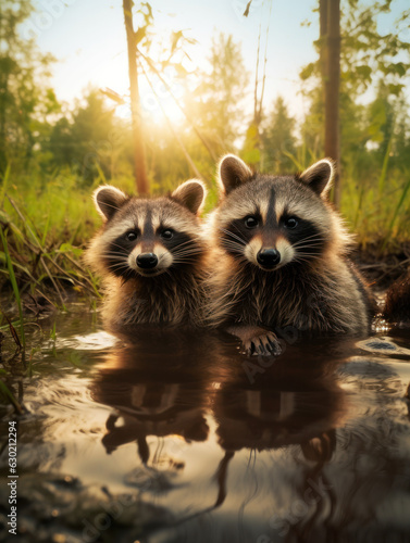 Raccoon in its Natural Habitat, Wildlife Photography, Generative AI