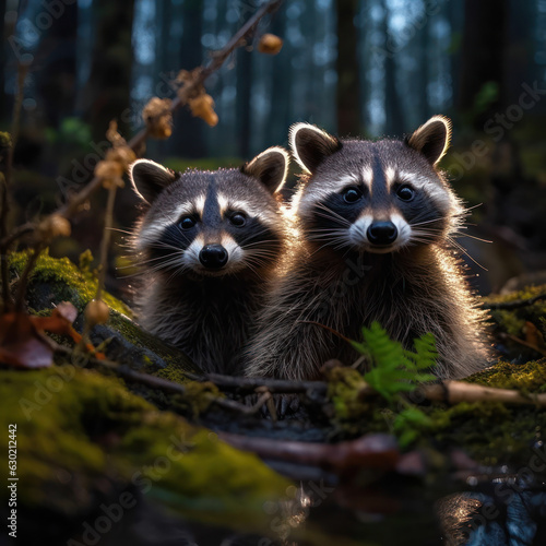 Raccoon in its Natural Habitat, Wildlife Photography, Generative AI