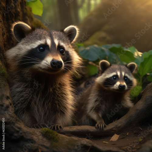 Raccoon in its Natural Habitat, Wildlife Photography, Generative AI