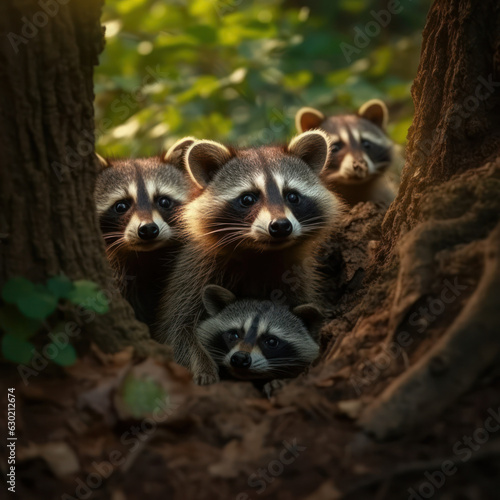 Raccoon in its Natural Habitat, Wildlife Photography, Generative AI