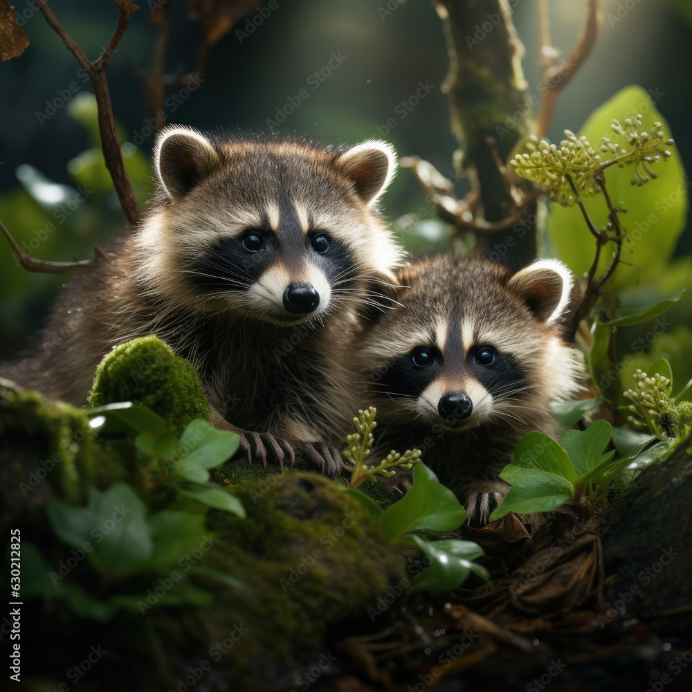 Raccoon in its Natural Habitat, Wildlife Photography, Generative AI