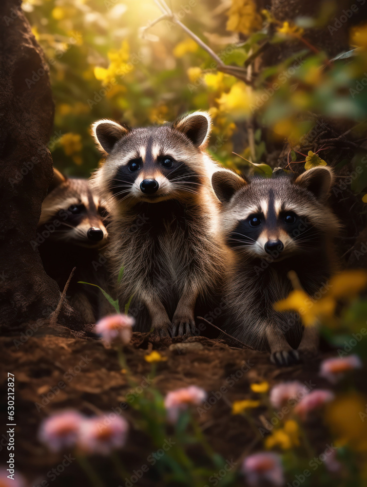 Obraz premium Raccoon in its Natural Habitat, Wildlife Photography, Generative AI