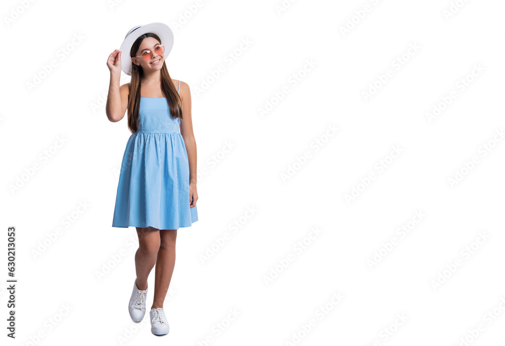 teen girl in summer dress isolated on white, copy space banner. teen girl in summer dress at studio. teen girl in summer dress isolated on white, copy space banner. teen girl in summer dress at studio.
