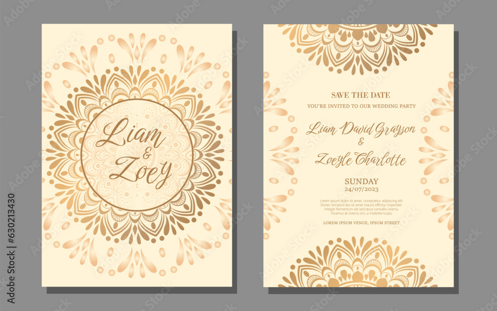 Retro vintage mandala wedding invitation