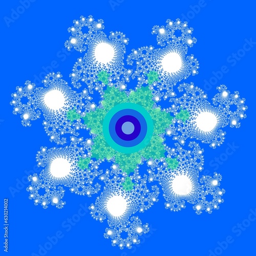 雪の結晶を連想させる白と青の涼しげなフラクタル模様