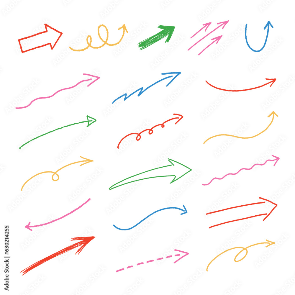 シンプルな手書きの矢印セット（カラフル）
Simple handwritten arrow set (colorful) - obrazy, fototapety, plakaty 