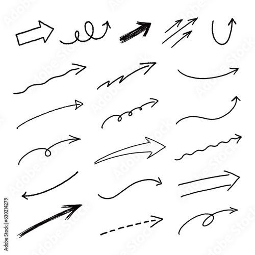 シンプルな手書きの矢印セット（白黒）
Simple handwritten arrow set (black and white)