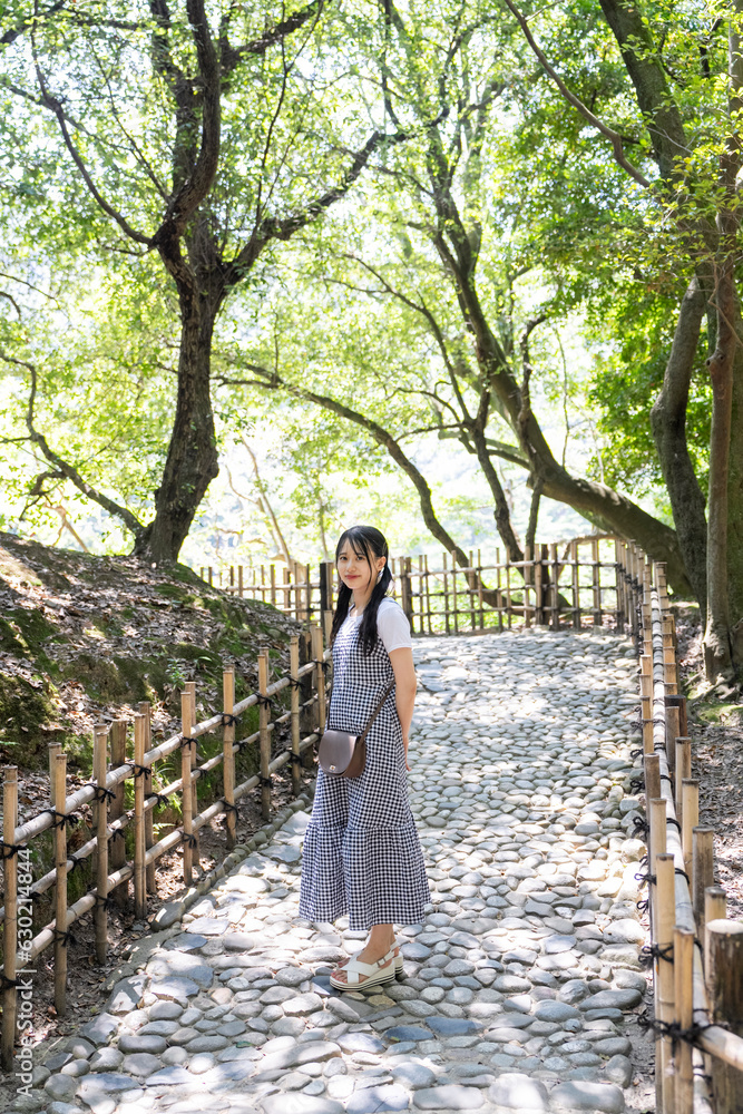 Naklejka premium 日本庭園を散策する女性