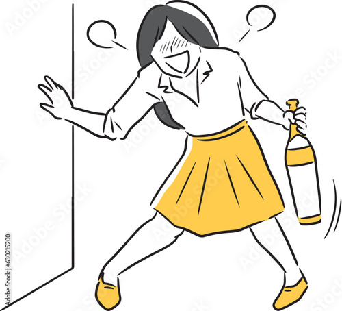 一升瓶をもって酩酊している女性