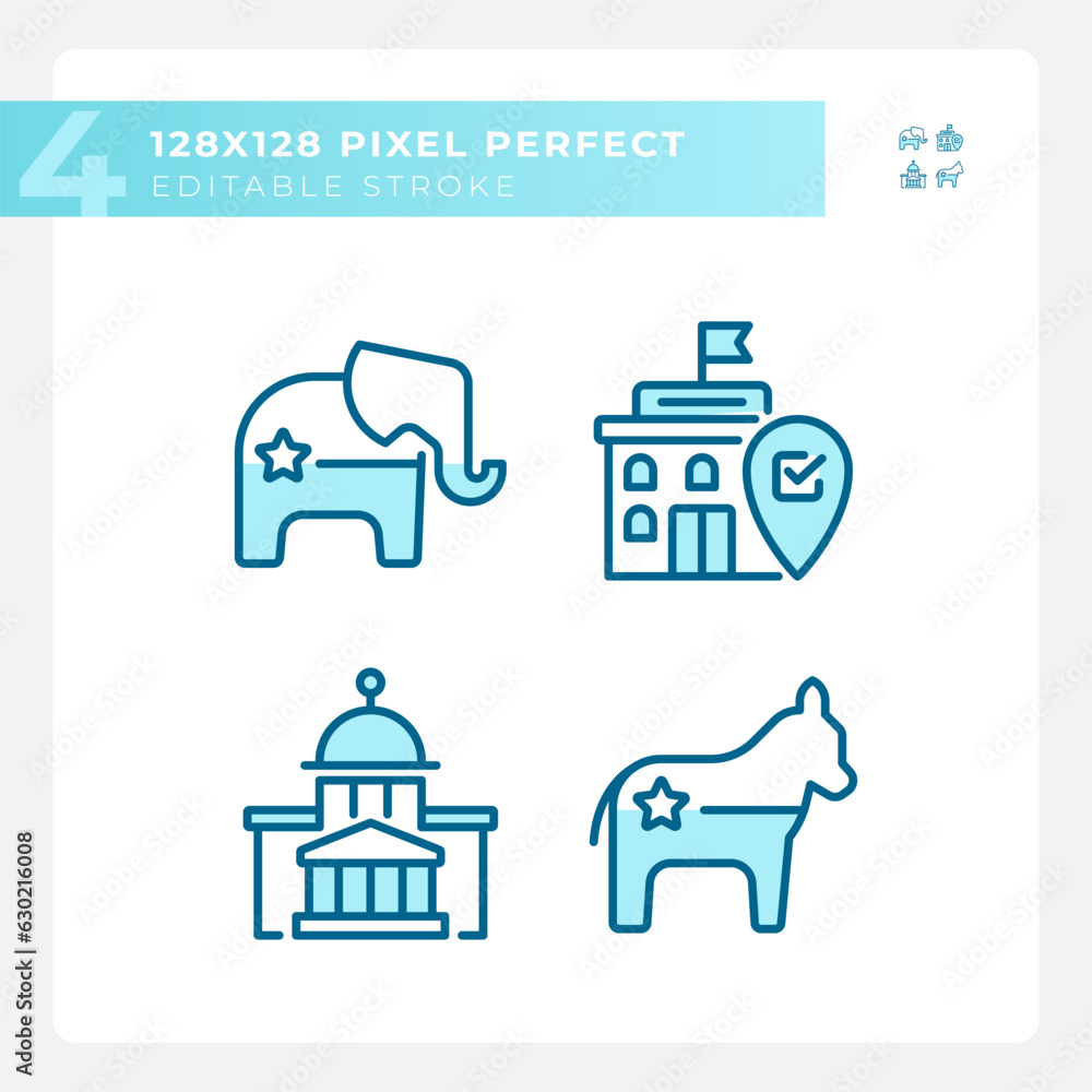Pixel perfect blue icons representing voting and political parties ...