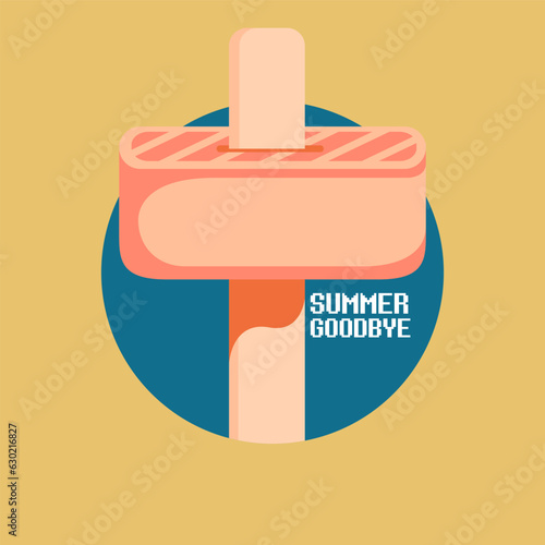 vector goodbye summer vintage concept illustration with flat melt ice cream isolated on abstract background. End of summer background or banner