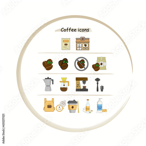 Set of 15 coffee and decaf icons for cafe bar restaurant 