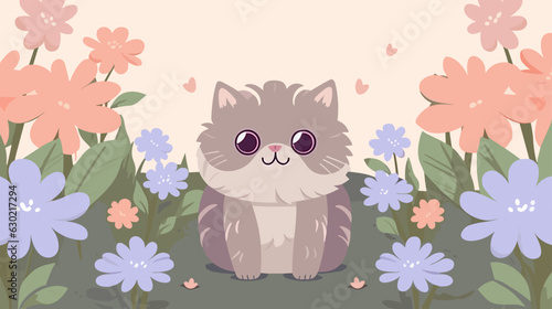 Cat baby and flower field Vector illustration. © DRN Studio