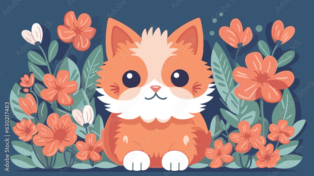 Cat baby and flower field Vector illustration. Cat baby and flower field Vector illustration.