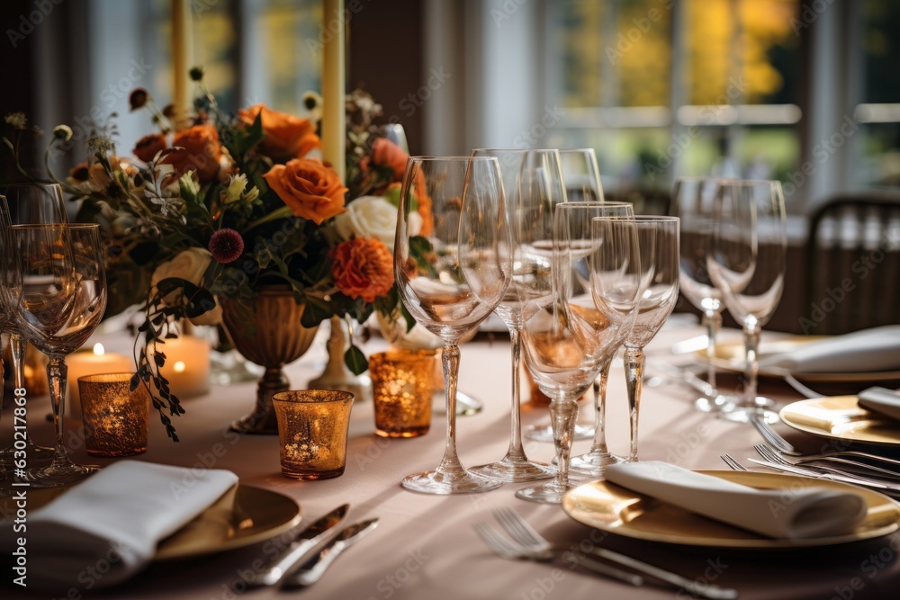Beutifully Set Wedding Reception Table, Generative AI