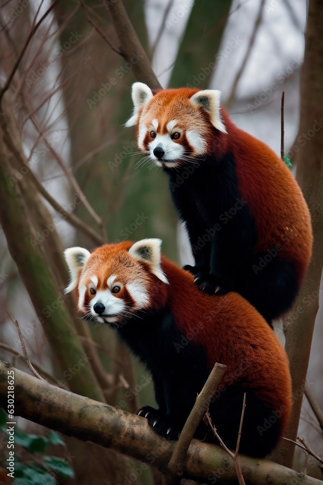 Red panda bears in tree. Red Pandas (Ailurus fulgens) sitting in a tree at a zoo Red panda bears in tree. Red Pandas (Ailurus fulgens) sitting in a tree at a zoo