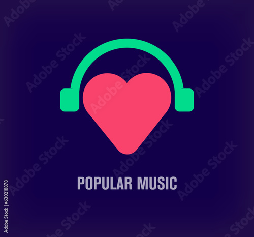 Creative heart and headphones logo. Unique color transitions. Unique album, favorite music, and record label logo template. vector