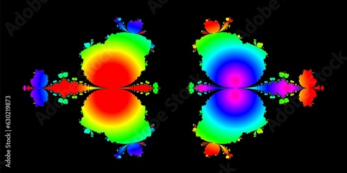 一対のトンボをイメージしたカラフルなフラクタル模様