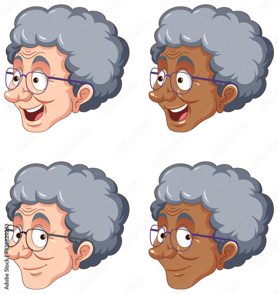 Set of elderly head wearing glasses cartoon Set of elderly head wearing glasses cartoon