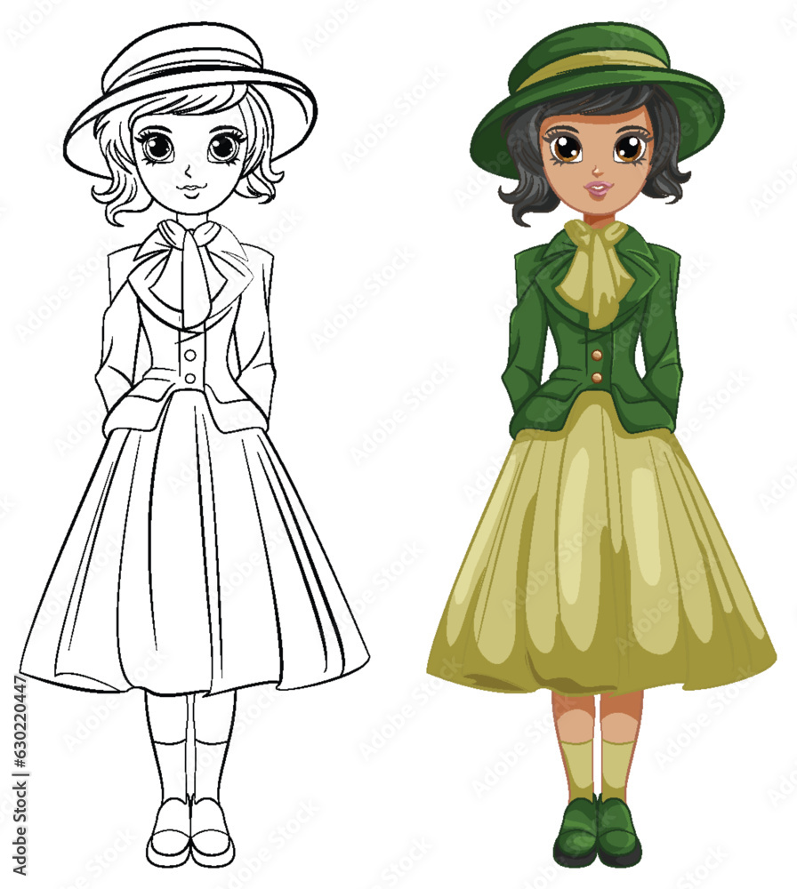 Fototapeta premium Vintage Victorian Girl Colouring Page